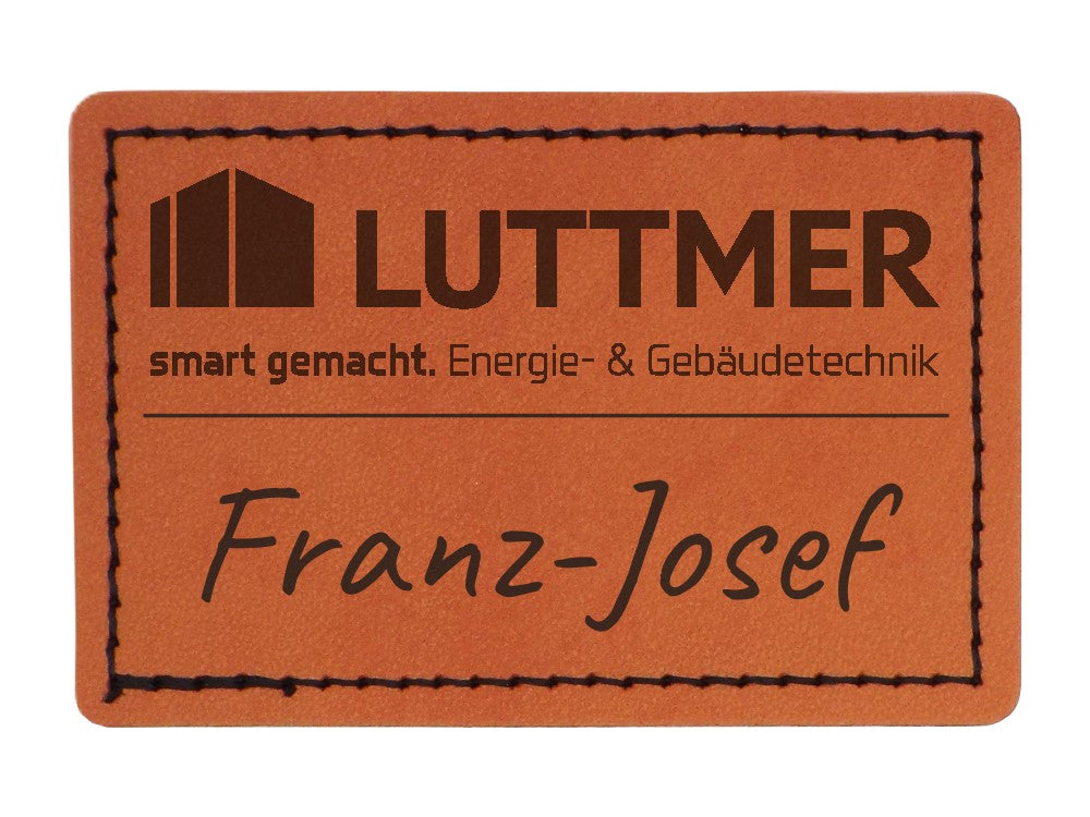 Kunstlederpatch Form 1, mit echter Naht, zum Heißkleben, ideal für Taschen, Jacken, Mützen, Schultaschen etc., dauerhafte Lasergravur möglich