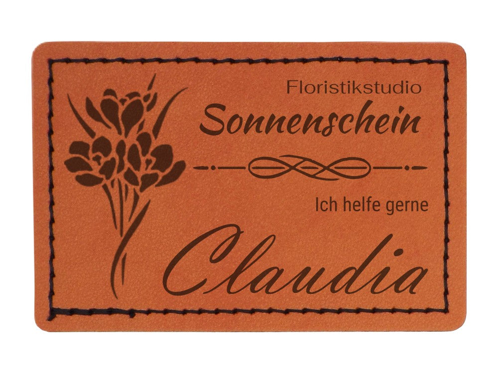 Kunstlederpatch Form 1, mit echter Naht, zum Heißkleben, ideal für Taschen, Jacken, Mützen, Schultaschen etc., dauerhafte Lasergravur möglich