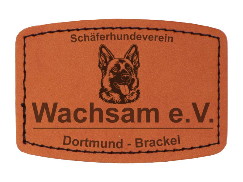 Kunstlederpatch Form 2, mit echter Naht, zum Heißkleben, ideal für Taschen, Jacken, Mützen, Schultaschen etc., dauerhafte Lasergravur möglich