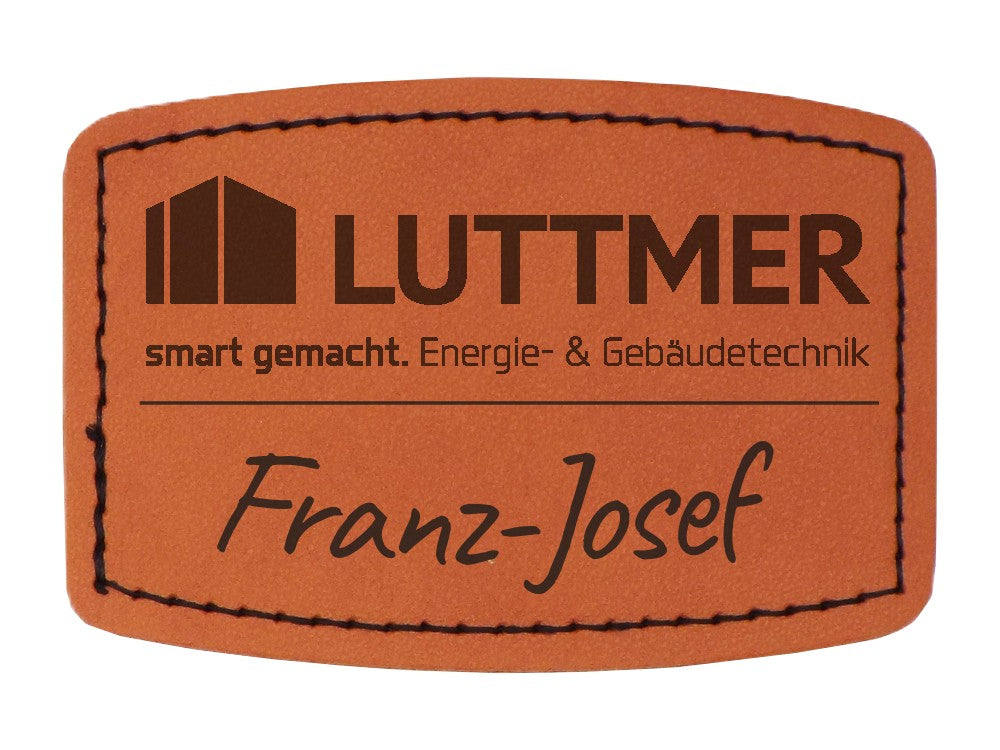 Kunstlederpatch Form 2, mit echter Naht, zum Heißkleben, ideal für Taschen, Jacken, Mützen, Schultaschen etc., dauerhafte Lasergravur möglich