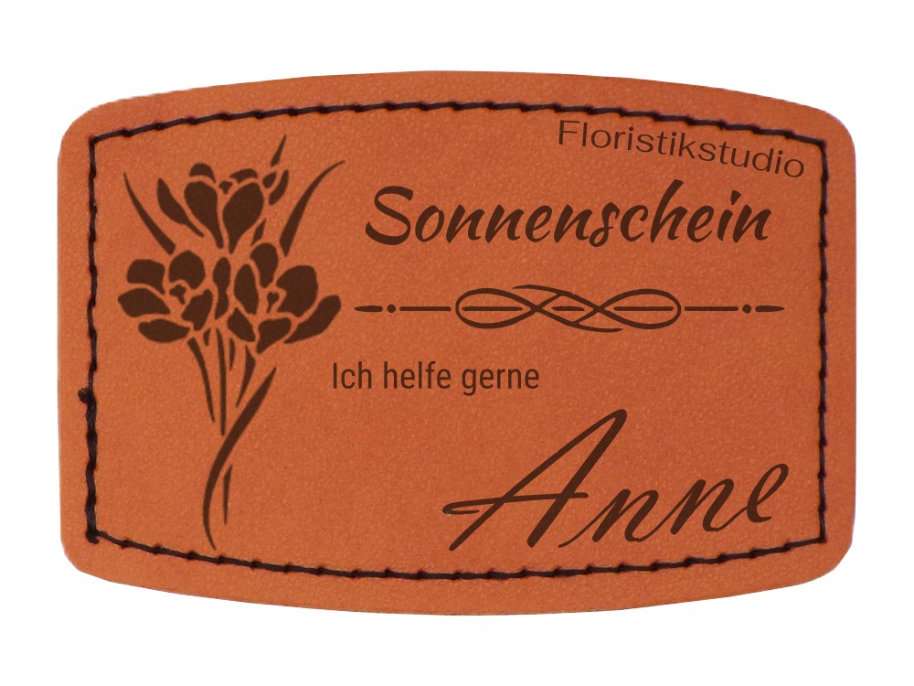 Kunstlederpatch Form 2, mit echter Naht, zum Heißkleben, ideal für Taschen, Jacken, Mützen, Schultaschen etc., dauerhafte Lasergravur möglich