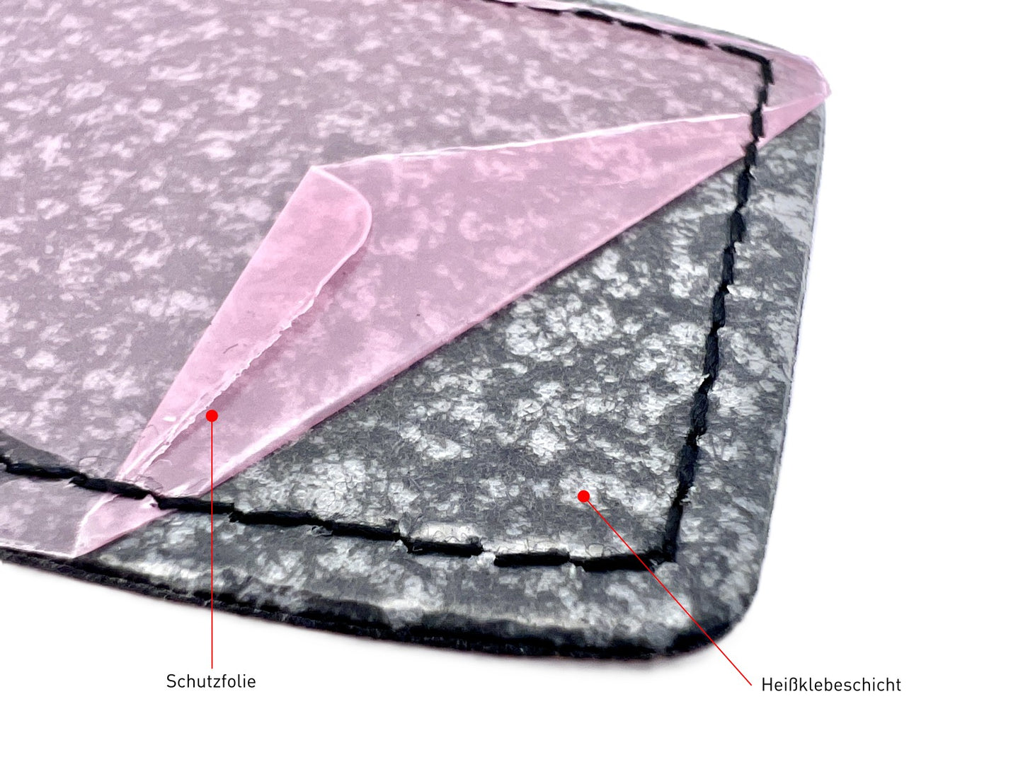 Kunstlederpatch Form 3, mit echter Naht, zum Heißkleben, ideal für Taschen, Jacken, Mützen, Schultaschen etc., dauerhafte Lasergravur möglich