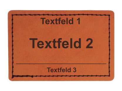 Kunstlederpatch Form 1, mit echter Naht, zum Heißkleben, ideal für Taschen, Jacken, Mützen, Schultaschen etc., dauerhafte Lasergravur möglich