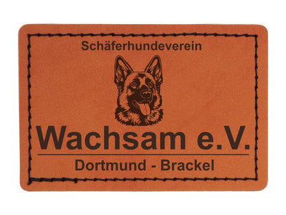 Kunstlederpatch Form 1, mit echter Naht, zum Heißkleben, ideal für Taschen, Jacken, Mützen, Schultaschen etc., dauerhafte Lasergravur möglich