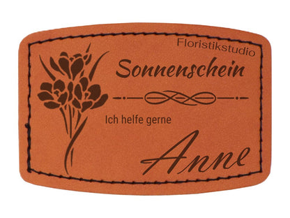 Kunstlederpatch Form 2, mit echter Naht, zum Heißkleben, ideal für Taschen, Jacken, Mützen, Schultaschen etc., dauerhafte Lasergravur möglich