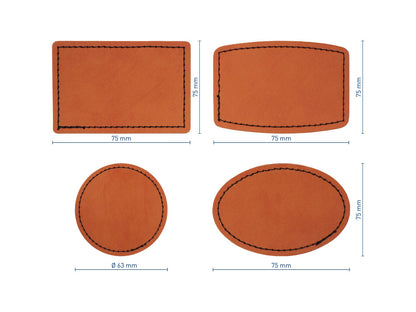 Kunstlederpatch Form 3, mit echter Naht, zum Heißkleben, ideal für Taschen, Jacken, Mützen, Schultaschen etc., dauerhafte Lasergravur möglich